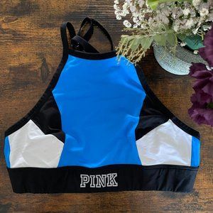 Victoria's Secret Pink Ultimate High Neck Strappy Sport Bra Blue White Black M